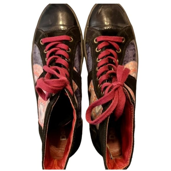 Desigual Rebeldia High Top Black Suede/Patent Sneakers - EU 40 US 9/9.5 - Picture 7 of 12